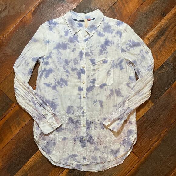PILCRO Anthropologie Buttown Down Tie Dye White and Lavender Shirt Size XS - Picture 2 of 5